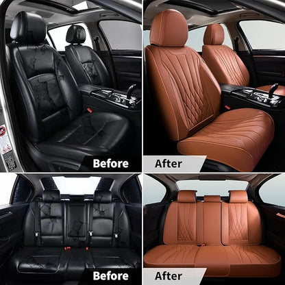 FLORICH Premium Leather Car Seat Covers, Automotive Seat Covers Universal Fit Most Vehicles, Quick Setup Car Seat Protector Car Accessories (Brown, 2 Front Set)