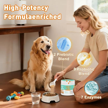 Probiotic Powder for Dogs & Cats, 10 Billion CFU Dog Probiotic Powder, with Digestive Enzymes & PrebioticsP, for Digestive Health, Immune Support, Diarrhea, Gas & Loose Stool