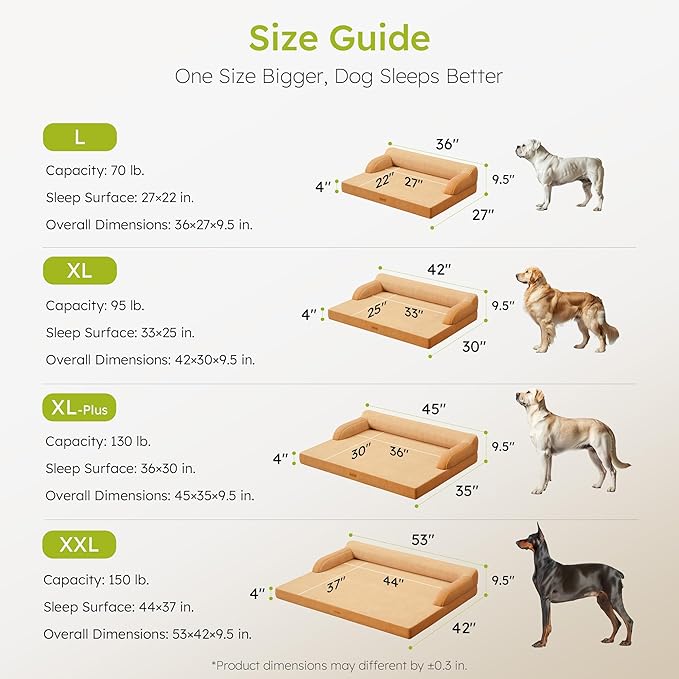 CWAWZ XXL Orthopedic Dog Bed, Big Dog Bed for Large Dogs, Dual-Sided Pet Cooling Beds with Memory Foam Washable Cover Nonslip Bottom, Waterproof Pet Couch with Bolsters, Brown