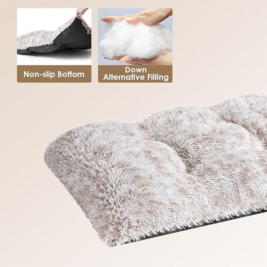 EHEYCIGA Fluffy Dog Crate Bed for Medium Dogs, Plush Faux Fur Crate Pad, Calming Anti Anxiety Medium Dog Bed, Washable Soft Warm Mat with Non-Slip Bottom, Brown