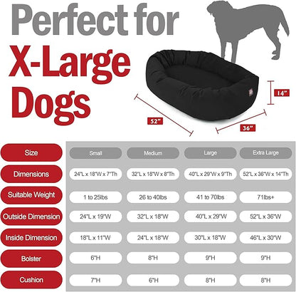 Majestic Pet 52 Inch Suede Calming Dog Bed Washable – Cozy Soft Round Dog Bed w/Spine Support for Dogs to Rest Head - Fluffy Donut Dog Bed 52x35x11 (Inch) - Round Pet Bed X- Large – Black (2025)