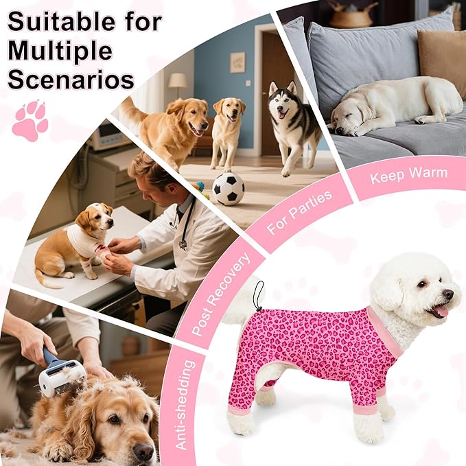Bienbee Dog Pajamas, 4 Pack Dog Recovery Suit Shedding Suit Cute Soft Puppy Clothes Dogs Pjs Onesies Jammies Adjustable Breathable & Stretchy Clothes for Small Medium Large Dogs Girl Boy Puppy-M