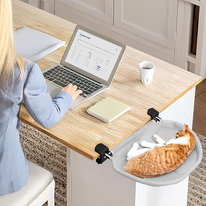 Lilyang Large Cat Desk Bed – Sunken Cat Hammock, 19.5"x15" Spacious Zone, Secure Bed with Dual Clamps & Steel Frame, Supports Up to 50 lbs, Reversible & Washable Bed Cover