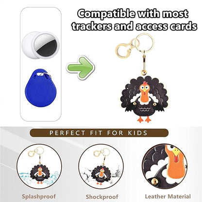 BORKUANA Leather Keychain Holder Case Compatible with AirTag,Cute Protective Cover with Keyring