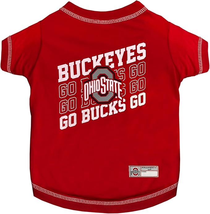 Pets First NCAA Ohio State Buckeyes Graphic Dog Tshirt, Licensed Sporty Dog Shirt with Team Name and Logo, Cool Puppy Shirt, Size Large
