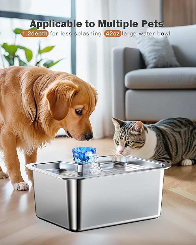 Dog Water Fountain for Large Dogs, Stainless Steel 3 Gallon Extra Big Pet Fountains, Dog Water Bowl Filter Automatic Dog Bowl Dispenser, Drinking Bowls for Multi Pets, Easy to Clean, Quiet Pump