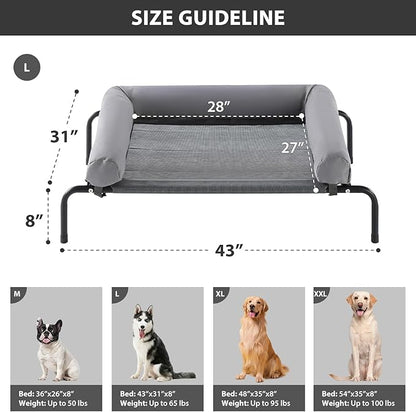 RRPETHOME Large Elevated Cooling Dog Bed 43 x 31 x 8 Inch, Raised Dog Cot Beds for Large Dogs,Elevated Outdoor Pet Bed,Chew Proof Portable Cooling Pet Cot with Skid-Resistant Feet and Breathable Mesh