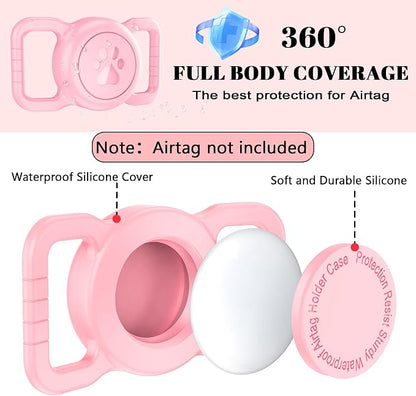 Waterproof Silicone AirTag Holder for Dog Collar, Pink | Full waterproof seal | Fits Most Collars | Soft Durable Silicone | Anti-loss Secure Fit | Lightweight & Signal-friendly