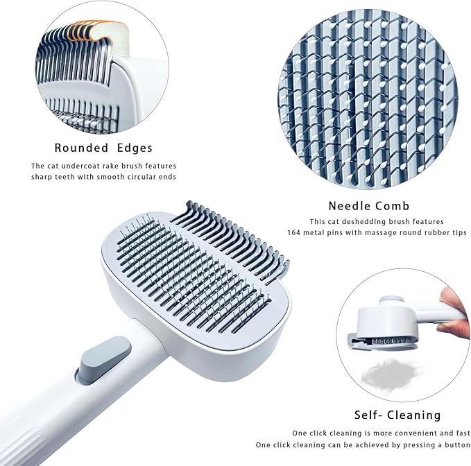 2-in-1 Dog & Cat Grooming Brush – Adjustable Deshedding Comb & One-Touch Clean | Skin-Safe Rake for Mats, Tangles, Shedding | Long/Short Hair Pets