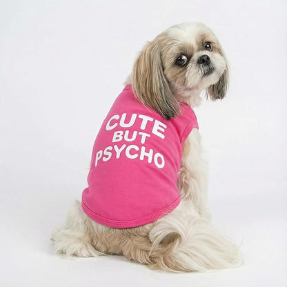 Fitwarm Cute But Psycho Dog Shirt, Summer Clothes for Small Dogs Girl, Funny Pet Outfit, Pink, White, Medium