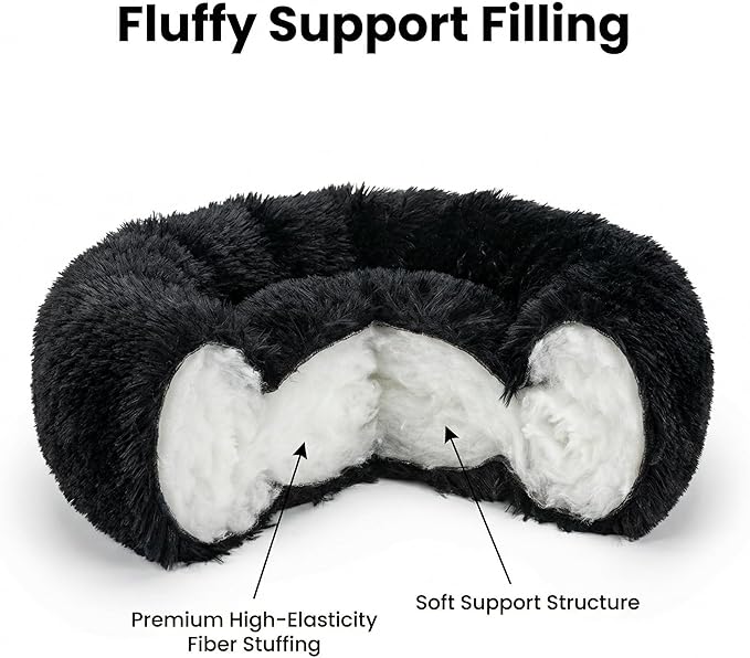 Tiny Dog Bed 11.8 Inch for Extra Small Dogs,Washable Puppy Bed,Soft Faux Fur Calming Donut Bed for Chihuahua Yorkie Maltese Pomeranian,Black