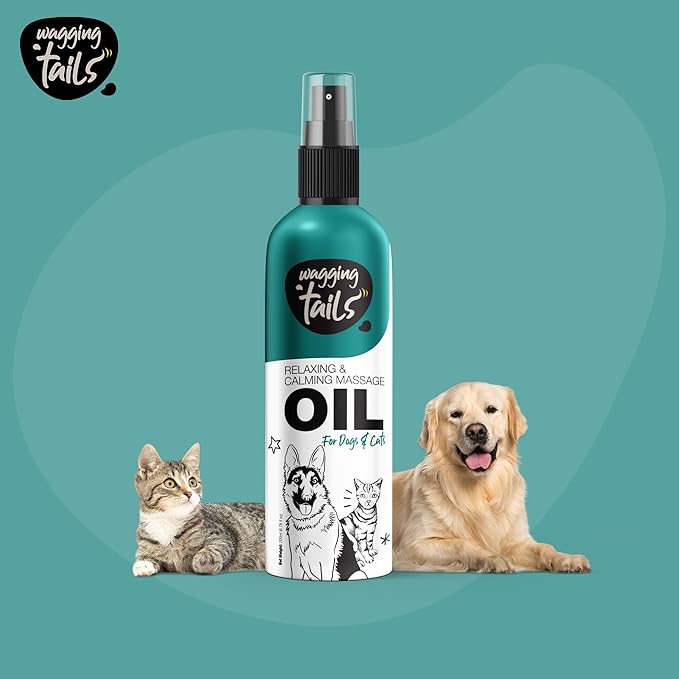 Wagging Tails 4-in-1 Relaxing & Calming Massage Oil for Dogs and Cats, 6.76 fl oz | Natural Grooming Formula | Enhances Coat Shine & Softness, Soothes Itching, Promotes Relaxation