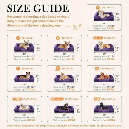 Comfort Expression Orthopedic Dog Bed for Medium Dogs 30x20 Inch, Waterproof Egg Crate Foam Medium Pet Bed with Removable Bolsters, Dog Couch with Washable Cover & Non-Slip Bottom, Deep Purple