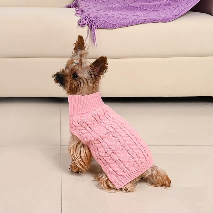 2 Pack Dog Sweaters for Small Dogs Winter Turtleneck Pullover Cable Knit Fleece Stretch Puppy Doggie Chihuahua Toy Poodle Yorkie Pomeranian Boy Girl Pet Clothes (XS, Pink & Red)
