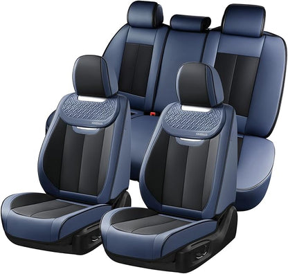 Coverado Front and Back Seat Covers for Cars, Nappa Leather Car Seat Covers Full Set, Waterproof Carseat Protector Seat Cushion, Luxury Automotive Seat Covers Universal Fit for Most Cars(Blue&Black)