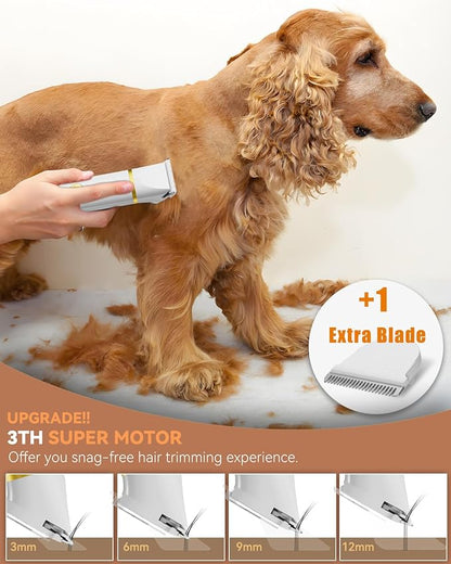 unibono Dog Grooming Kit with Paw Trimmer, All-in-One Low Noise Electric Rechargeable Small Quiet Pet Clippers Foot Dog Hair Shaver with Stainless Steel Scissors and Comb for Dogs at Home