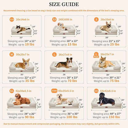 Comfort Expression Orthopedic Dog Bed for Small Dogs 24x16 Inch, Waterproof Supportive Egg Crate Foam Small Pet Bed with Removable Bolsters, Dog Couch with Washable Cover & Non-Slip Bottom, Beige