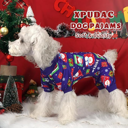 Xpudac 4 Pack Dog Christmas Pajamas Reindeer Puppy Clothes Cute Santa Claus Dog Pajamas Costumes Outfit Red Green Small