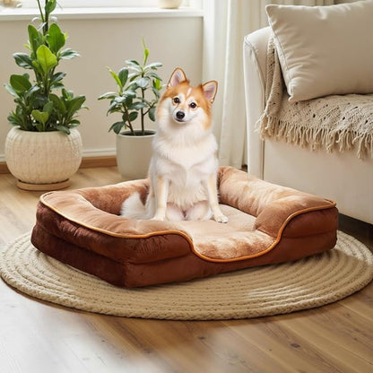 NEWBULIG 42x32 Inch Orthopedic Dog Bed Large Sized, Dog Couch/Sofa Bed with Washable Cover, Waterproof, Memory Foam, Soft Fluffy Surface
