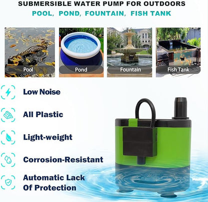 Automatic Submersible Pump With Level Sensor,5 FT Height Fountain Water Pump For Pond, Aquariums,Fish Tank, Hydroponics,Auto Shut off, WP01