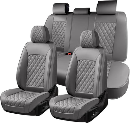 Huidasource Gray Seat Covers Full Set, Gray Seat Covers 5 Seats Waterproof Nappa Leather, Universal Fit for Most Cars,Van,Truck, SUV, Honda Civic Nissan Compass Sentra Focus Explorer(Full Set/Gray)