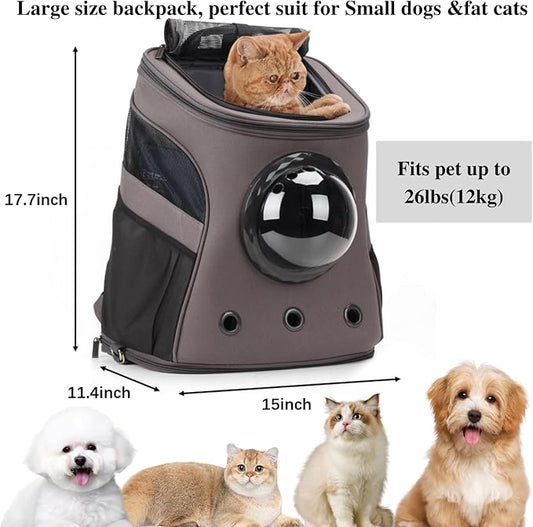 LOLLIMEOW Large Pet Carrier Backpack, Bubble Backpack Carrier for Fat Cats and Puppies,Airline-Approved(Grey)