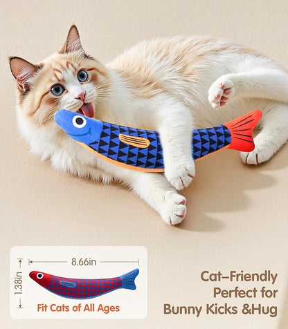 PetBusy Cat Toys with[5000mg A+Natural Catnip &Silvervine] [Baby Grade] Interactive Soft Chew Kicker Cat Toys for Indoor Cats & Kittens, [Crinkle &Bell] Fish Sound Toy, Drives Bored Cat Crazy with Fun