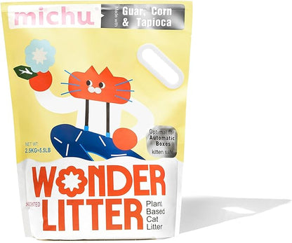 Michu Wonder Cat Litter, Cassava Plant-Based Cat Litter, Automatic Litter Box Friendly, Flushable & Fast Clumping, Low Dust Odor Control, 5.5lb/88oz - Unscented 1 Pack