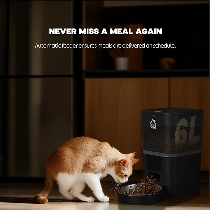Automatic Cat Feeder, 6L Timed Dry Food Dispenser for Cats and Dogs, App Control, Portion Control, Scheduled Daily Meals, Up to 10 Meals Daily.