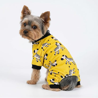 Fitwarm Zebra Dog Fleece Pajamas, Funny Winter Clothes for Small Dogs Boy Girl, Cozy Pet Onesie, Yellow, Black, White, Large