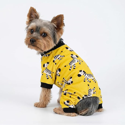 Fitwarm Zebra Dog Fleece Pajamas, Funny Winter Clothes for Small Dogs Boy Girl, Cozy Pet Onesie, Yellow, Black, White, Large