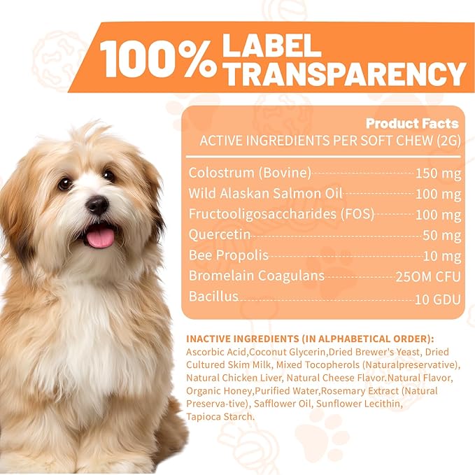Dog Allergy Chews | Daily Support for Itchy Skin, Immune Health & Seasonal Allergies from Probiotics Omega 3 Quercetin Colostrum,Paw Licking, Pet Itchy Ear Relief Supplement - 100ct
