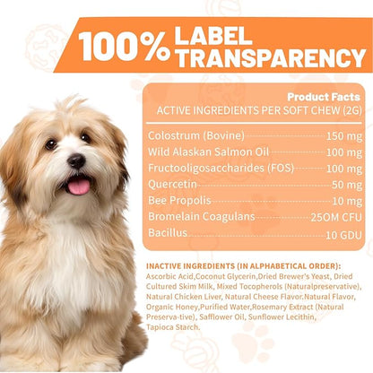 Dog Allergy Chews | Daily Support for Itchy Skin, Immune Health & Seasonal Allergies from Probiotics Omega 3 Quercetin Colostrum,Paw Licking, Pet Itchy Ear Relief Supplement - 100ct