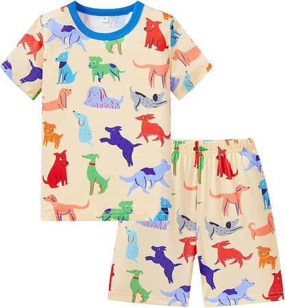 Popshion Boys Pajamas 100% Cotton Toddler Clothes Summer Pjs for Boy Planet Dinosaur Sleepwear Kids Short Sets 2-10 Years