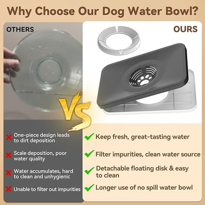 10L No Spill Dog Water Bowl, 2.6 Gal Stainless Steel No Splash Large Dog Water Bowl with Non-Slip Silicone Mat, Spill Proof Slow Drinking Pet Bowls for Messy Drinkers Indoor/Outdoor Use Black