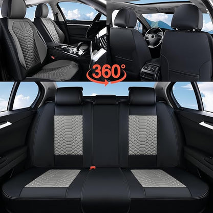 Coverado Seat Covers Full Set, Waterproof Nappa Leather Seat Covers for Cars, 5 Seats Universal Car Seat Protectors, Black and Gray Automotive Seat Covers Car Seat Cushions Fit for Most Cars