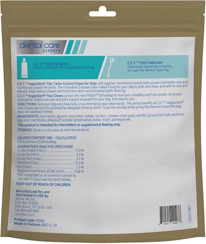Virbac C.E.T.® VEGGIEDENT® Flex Tartar Control Chews for Dogs - Multifunctional to Support Joint Health, VOHC Approved - Large Dogs Over 66lbs