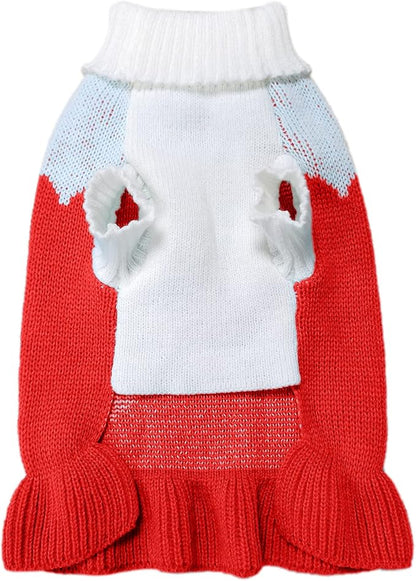 CHBORCHICEN Pet Dog Sweaters Classic Knitwear Turtleneck Winter Warm Puppy Clothing Cute Strawberry and Heart Doggie Sweater (XS, Dress-Red2)