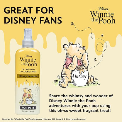 Disney Winnie the Pooh Detangling Cologne Spray for Dogs, Honey Scented Dog Fragrance with Conditioner, Gentle Care with Oatmeal, Baking Soda, Coconut Oil, 8oz