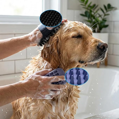 PETIMP STORE 4PCS Self Cleaning Slicker Brush, Pet Grooming Rake, Bath Brush & Massage Brush for Short/Long Haired Dogs, Cats & Horses, Pet Grooming Deshedding Tools - Pet Supplies (Blue Black)