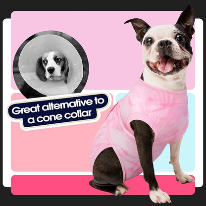 FUAMEY Recovery Suit for Dogs After Surgery,Soft Breathable Dog Bodysuit E-Collar & Cone Alternative Surgical Suit,Male Female Dog Neuter Spay Suits Anti Licking Wounds Onesie Pink Tie Dye XXL