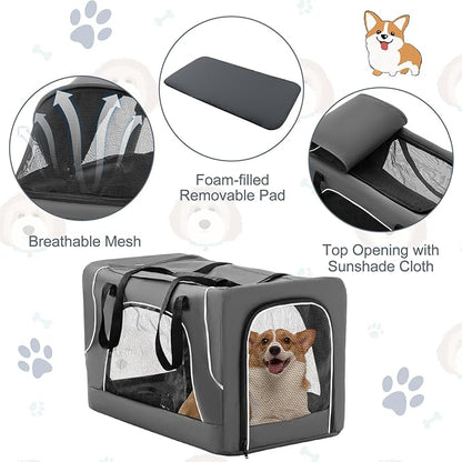 PETSITE Double Dog Stroller, Foldable 3-in-1 4 Wheels Cat Stroller with 2 Detachable Carriers, Safety Belt, Washable Cover, Removable Pads for Small Medium Dogs Cats (Grey)