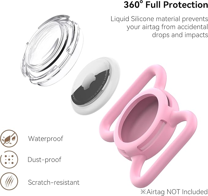 Waterproof AirTag Holder for Dog Collar, Soft Slide-On Dog AirTag Holder | Full-Body Protection, No-Dangle Fit, Ultra-Durable, Lightweight, Tool-Free Installation, Clear Cover, Fits Dog & Cat Collars