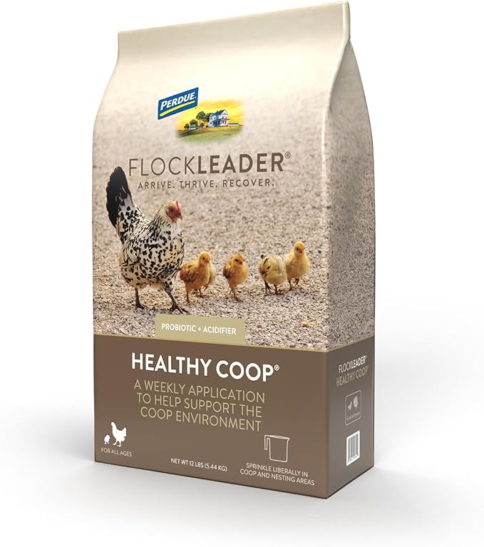 FlockLeader Healthy Coop, Litter Additive for Chicken Coop with Probiotic & Acidifier, Reduces Odor, Wetness & Bacteria, 12lbs