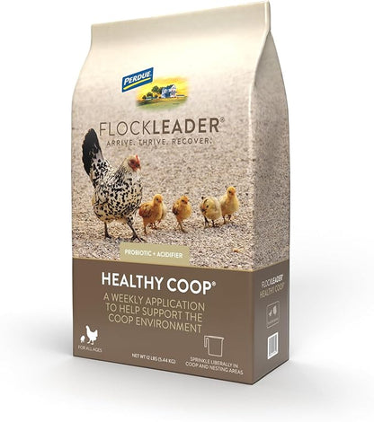 FlockLeader Healthy Coop, Litter Additive for Chicken Coop with Probiotic & Acidifier, Reduces Odor, Wetness & Bacteria, 12lbs