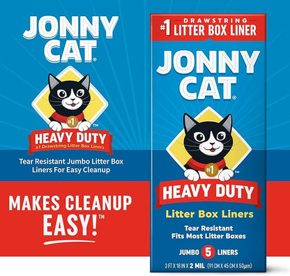 Jonny Cat Litter Box Liners: Heavy Duty - Tear & Leak Resistant - Drawstring Close - Jumbo, 30 Count