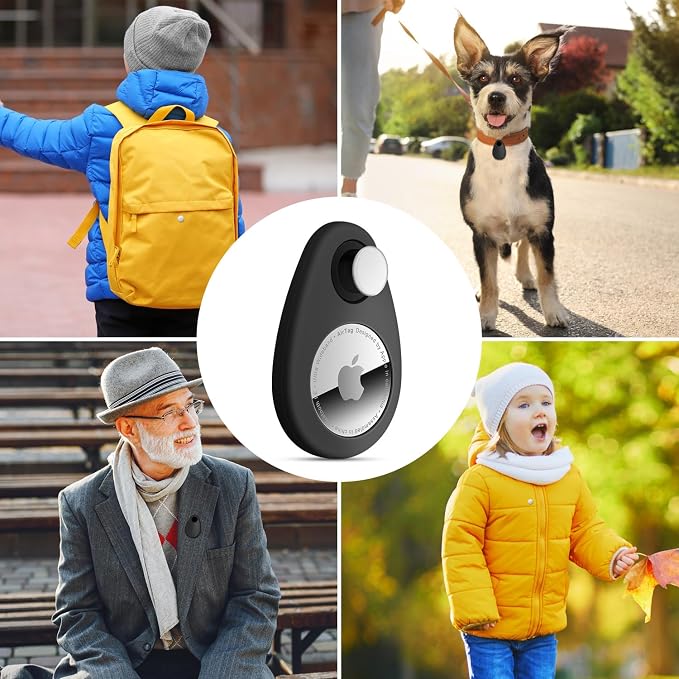 2 Pack Airtag Holder for Kids Hidden,GPS Tracker Case, Anti-Removal Airtag Silicone Case with Pins, Suitable for Children, Elderly, Pets, Backpack, Luggage(Black, Black)
