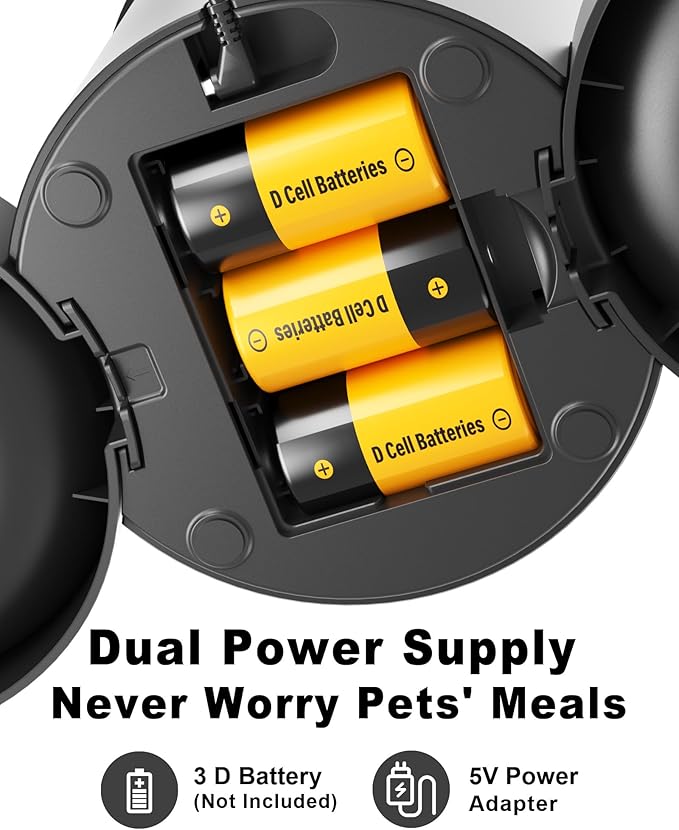 Miaosical Automatic Cat Feeder 2 Cats, 4.2L Dry Food Auto Dispenser with Double Bowls,Dual Power Supply,Programmable Portion Control,10s Voice Recorder(Black,Stainless Steel Bowls)