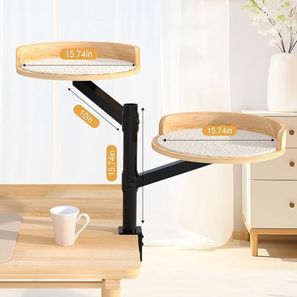 Cat Desk Bed for Indoor, 15.75" Double Cat Beds for Desk with Mats, 360° Rotating & Height Adjustable, Each Supports up to 22kg/48.5 lb, Modern Furniture for Office Desks and Gaming Tables