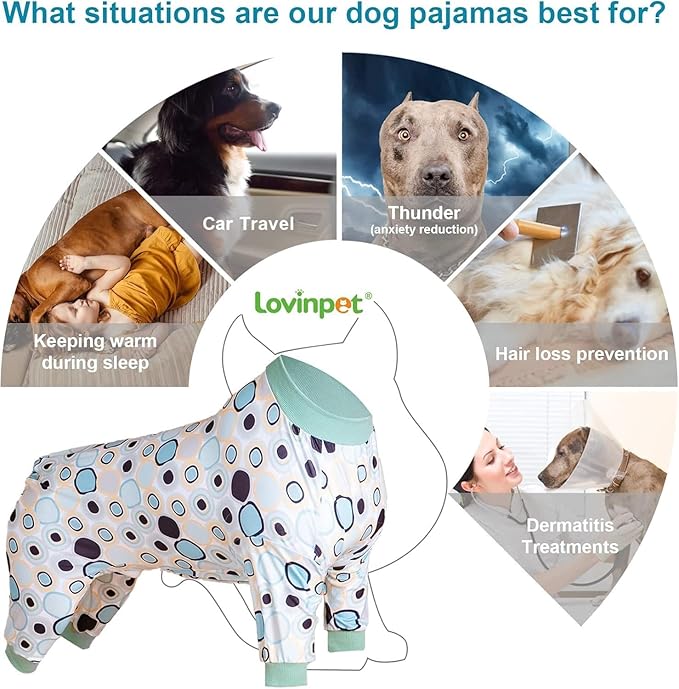 LovinPet Pitbull Large Dog Clothes, Wound Care/Post Surgery Dog Clothes, Lost World Dinosaurs Print, UV Protection, Pet Anxiety Relief, Large Dog Onesies, Pitbull Clothes, Grey M